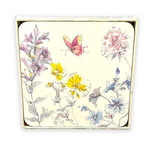 NEW Laura Ashley Drink Coasters Meadow Flower Cork Back Set of 4 Floral print
